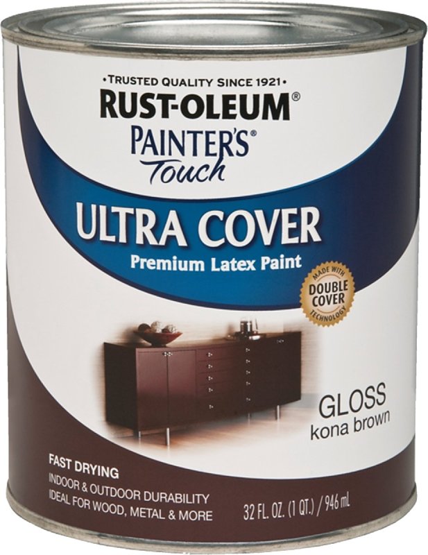 Rust-Oleum Brush On Enamel Paint 1977502 Painters Touch Latex, 1-Quart, (Pack of 1), Gloss Kona Brown, 32 Fl Oz