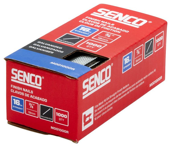 SENCO M001000R 3/4" 16 Gauge Straight Finish Nails, Galvanized Finish 1,000 Count Pack