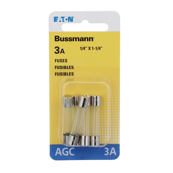 Bussmann BP/AGC-3-RP 3 Amp Glass Tube Fuse, (Pack of 5)