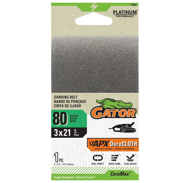 Gator Ali Industries 134878 3 x 21 in. Portable Sander Belt - 80 Grit - Ceramic Abrasive 7093