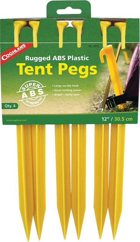 Coghlan's ABS Tent Peg, 12 inches, 6 Pack, Yellow