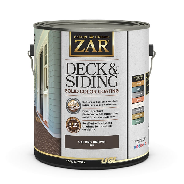 Zar 82213 Deck And Siding Solid Color Coating, Oxford Brown, 1 Gallon