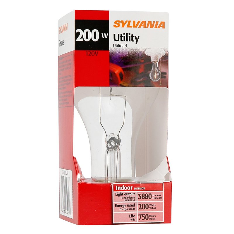 SYLVANIA Home Lighting 15476 Incandescent Bulb, A21-200W-2850K, Clear Finish, Medium Base, Pack of 1