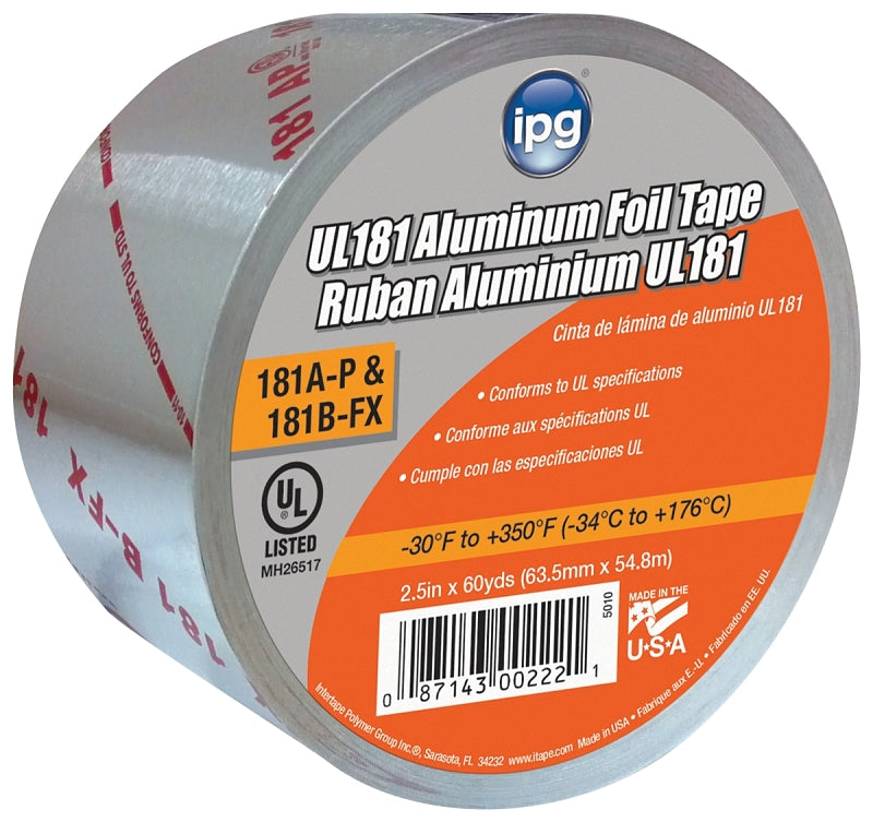 IPG UL181 Aluminum Foil Tape, 2.5" x 60 yd, (Single Roll)