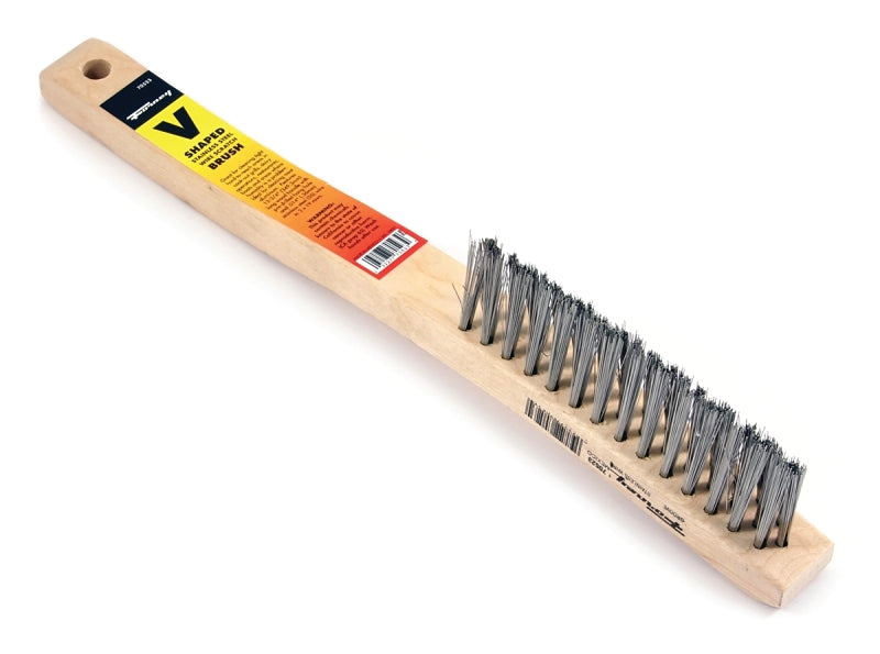Forney 70523 V-Groove Stainless Steel Wire Brush, with Wood Handle, 13-3/4-Inch-by-.014-Inch