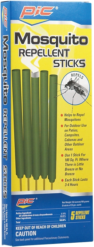 PIC Mosquito Repelling Sticks, 5 Count Box, 3 Pack - Mosquito Repellent for Outdoor Spaces Mos Stk