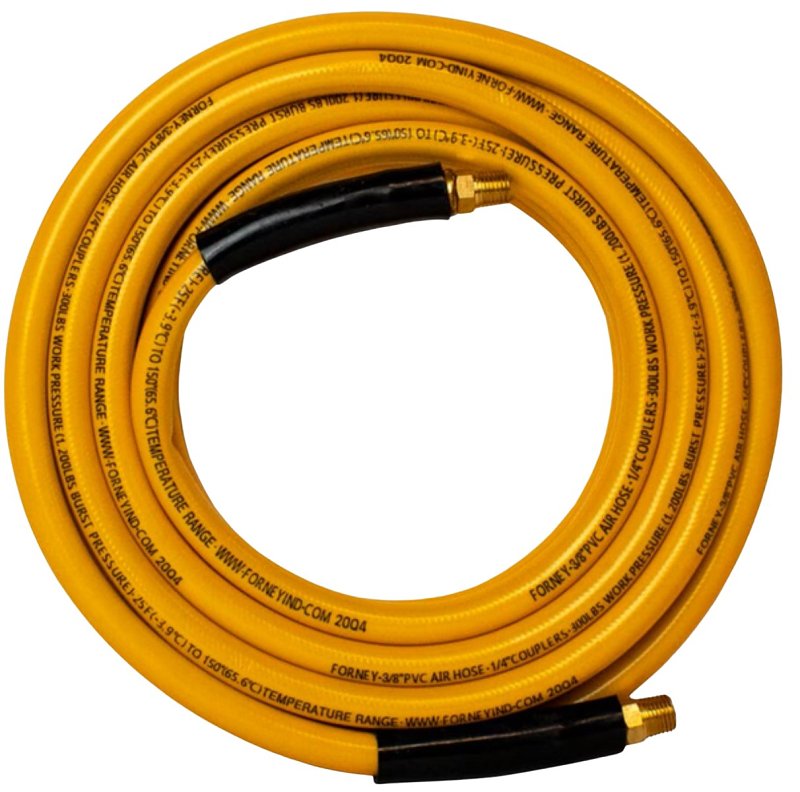 Forney 75410, Yellow PVC Air Hose 3/8-Inch by 25-Feet with 1/4-Inch Male NPT Fittings On Both Ends, Yellow
