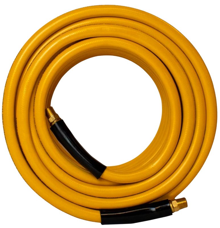 Forney 75411, Yellow PVC Air Hose 3/8-Inch by 50-Feet with 1/4-Inch Male NPT Fittings On Both Ends, Yellow