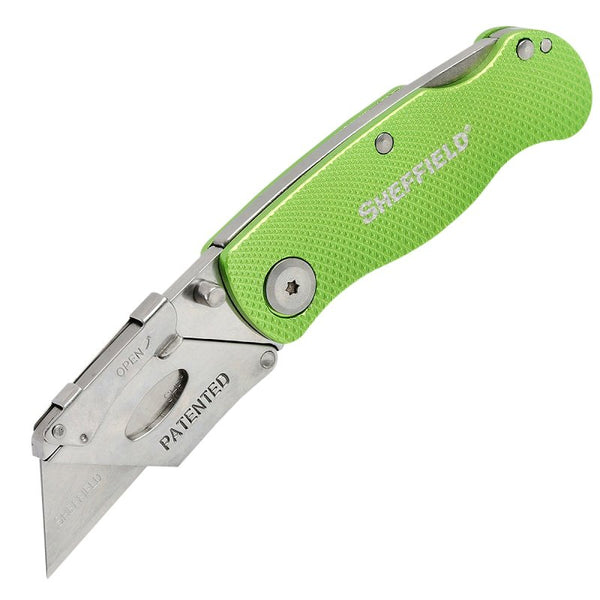 Sheffield Folding Utility Knife, Accepts Standard Utility Knife Blades, Box Cutter Aluminum Handle, Razor Blades Included, For Home, Office, Trades, and Warehouse 12615