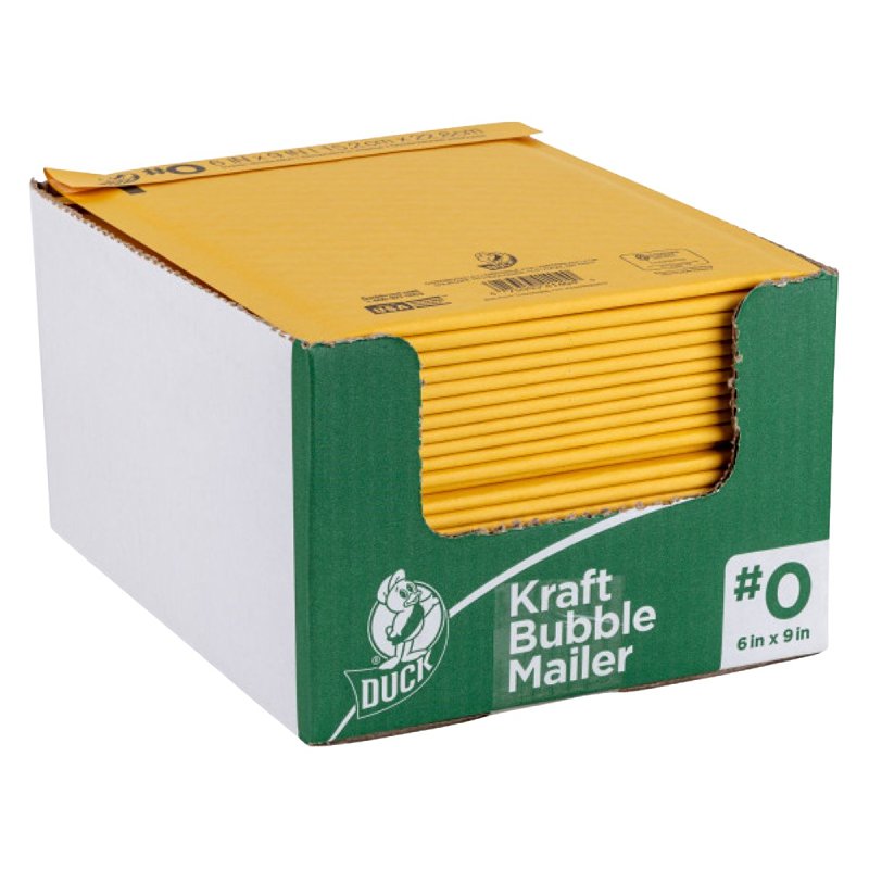 Duck Brand #0 Kraft Bubble Mailer, Manila, 6 inch x 9 inch, 25 Pack 288123