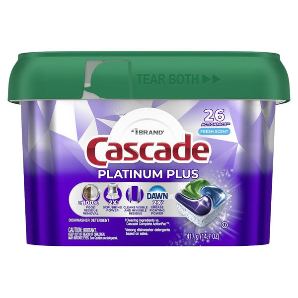 Cascade Platinum Plus Dishwasher Pods, Dish Detergent ActionPacs, Fresh, 28 Count 61602