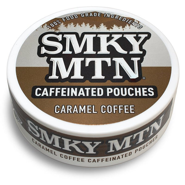 Smokey Mountain Caffeinated Pouches - Caramel Coffee - Tobacco Free and Nicotine Free - 10 cans - 15 Pouches Per Can 1745 (10-Pack)