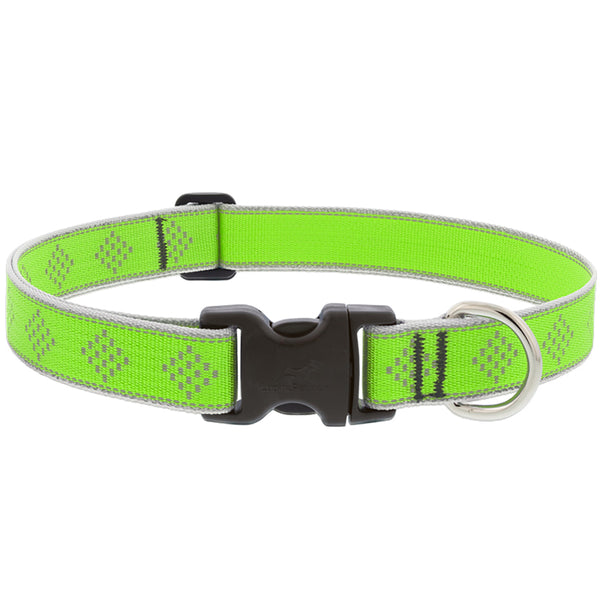 Lupine Reflective Dog Collar 1" Wide Green Diamond Adjusts from 12" to 20" 48152