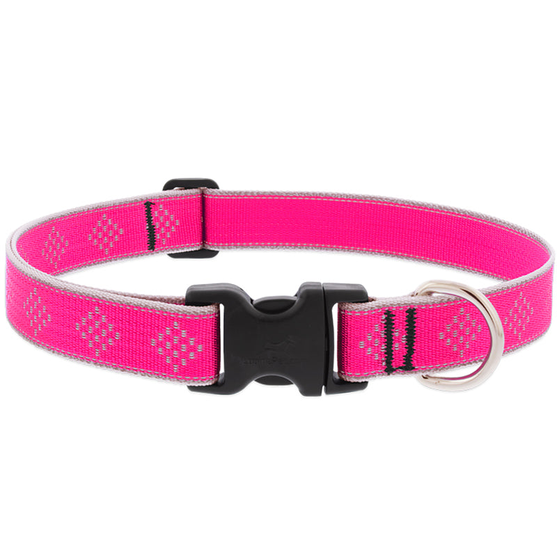 Lupine Reflective Dog Collar 1" Wide Pink Diamond Adjusts from 16" to 28"