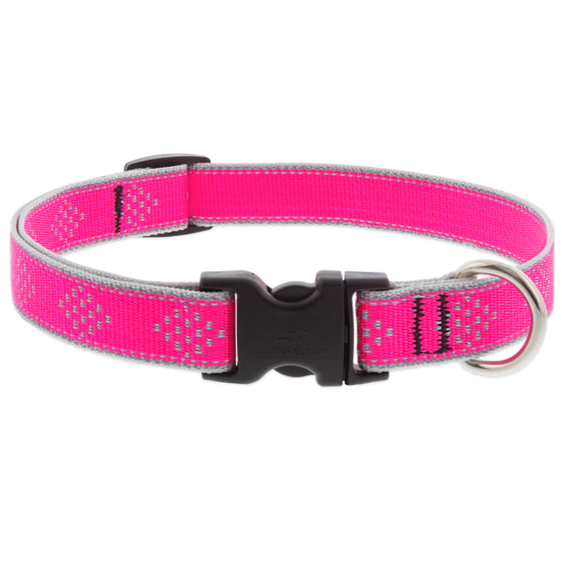 Lupine Reflective Small Dog Collar 3/4" Wide Pink Diamond Adjusts from 9" to 14"