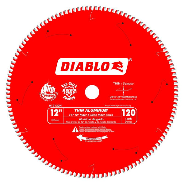 Diablo Aluminum Saw Blade - 12" Diameter, 120-Teeth, 5000 Max RPM D12120N