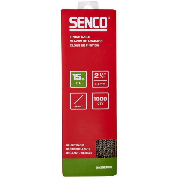 SENCO DA25EPBR 2-1/2" 15 Gauge Angled Finish Nails, Bright Finish 1,000 Count Pack