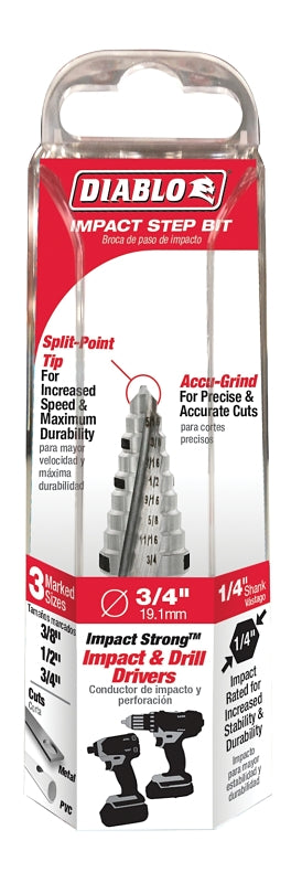 Freud-Diablo DB Step BIT 3/4 in. 9 Steps, Multi (DSD0750S09), 3/8", 1/2", 3/4"