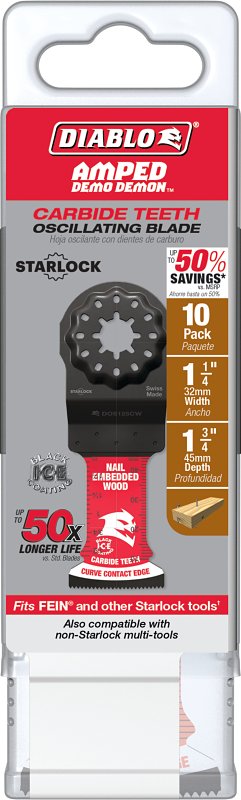Diablo Amped Demo Demon Starlock Carbide Teeth Oscillating Blade for Nail-Embedded Wood - 1-1/4" Cutting Width, 1-3/4" Cutting Depth, 10-Pack - DOS125CW10