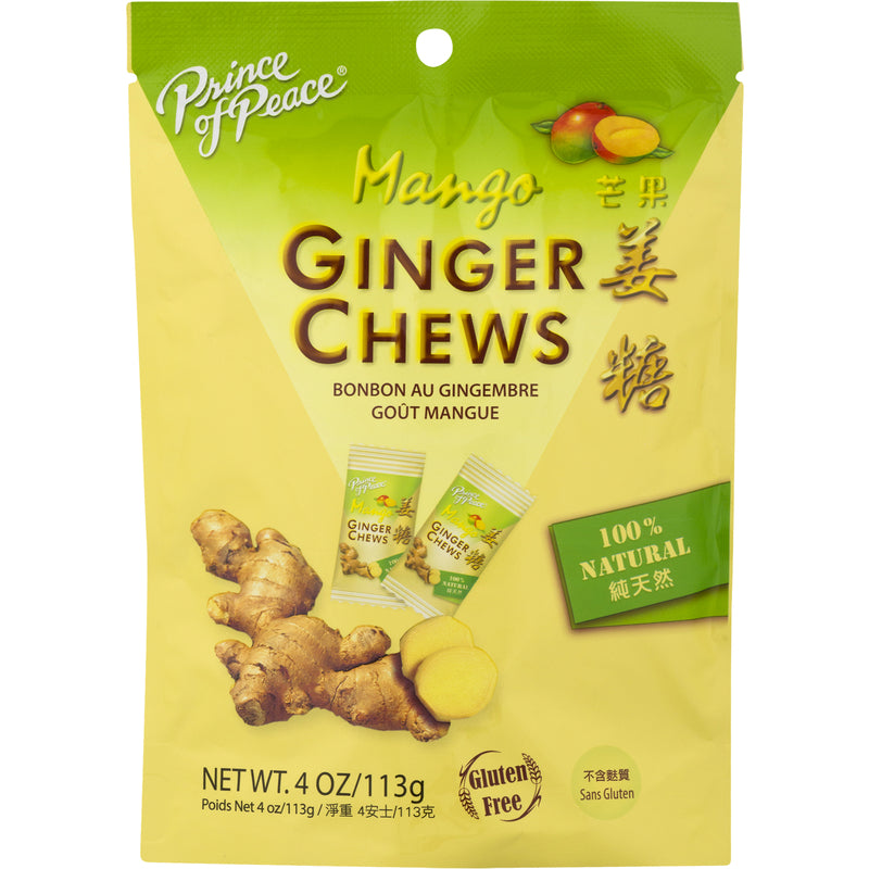 Prince of Peace Ginger Chews With Mango, 4 oz. – Candied Ginger – Mango Candy – Mango Ginger Chews – Natural Candy – Ginger Candy