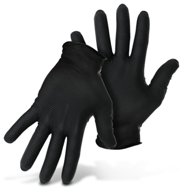 Grippaz 8 Mil Nitrile Disposable Gloves 50-Pack, Fish Scale Grip, Chemical & Oil Resistant, Black, Large (G21091-L)