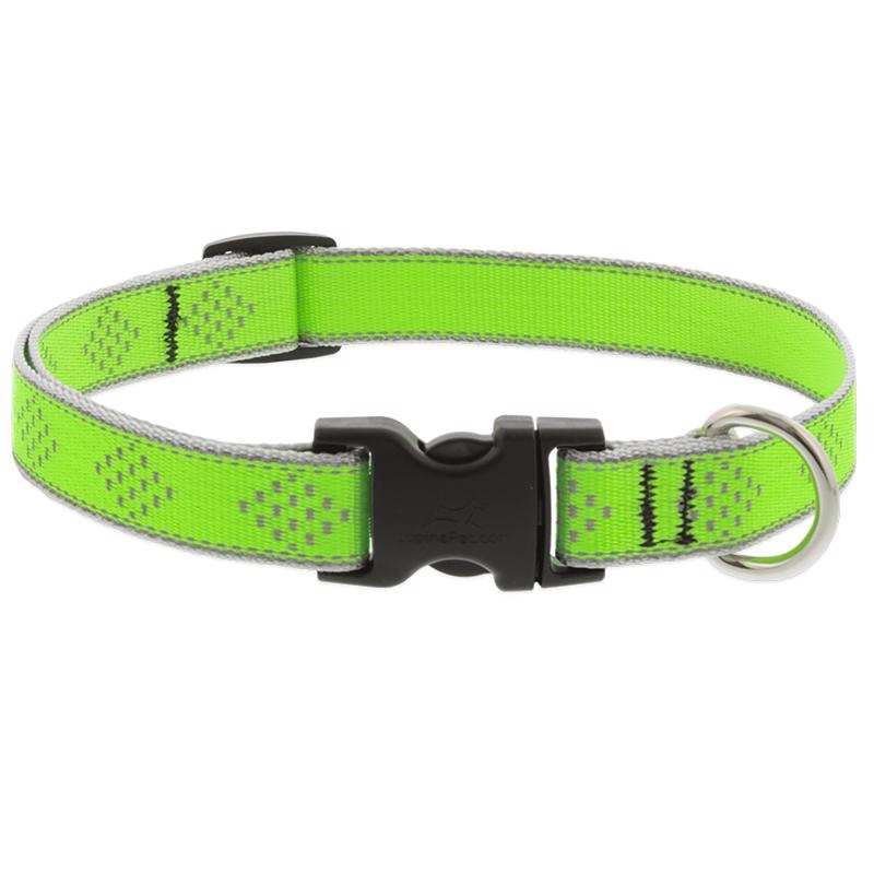 Lupine Reflective Small Dog Collar 3/4" Wide Green Diamond Adjusts from 9" to 14"