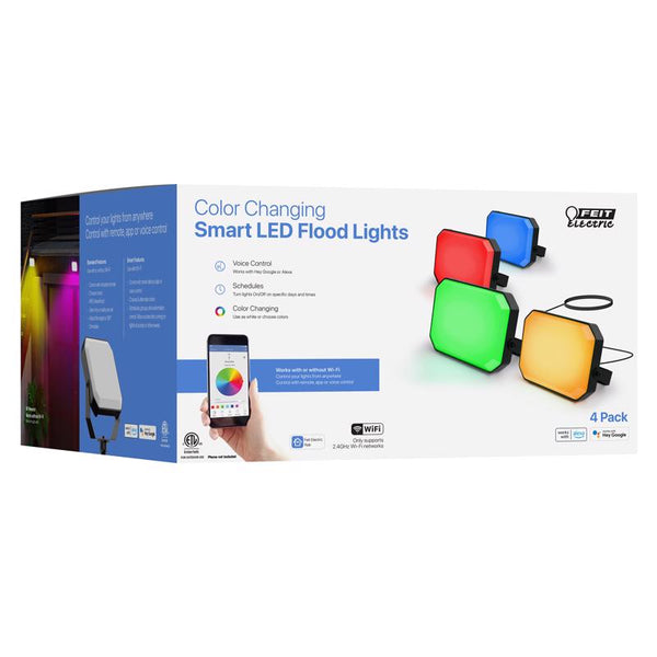 Feit E26 (Medium) Smart-Enabled LED Floodlight Bulb Color Changing 20 Watt Equivalence 4 pk FLD/RGBW/AG/4