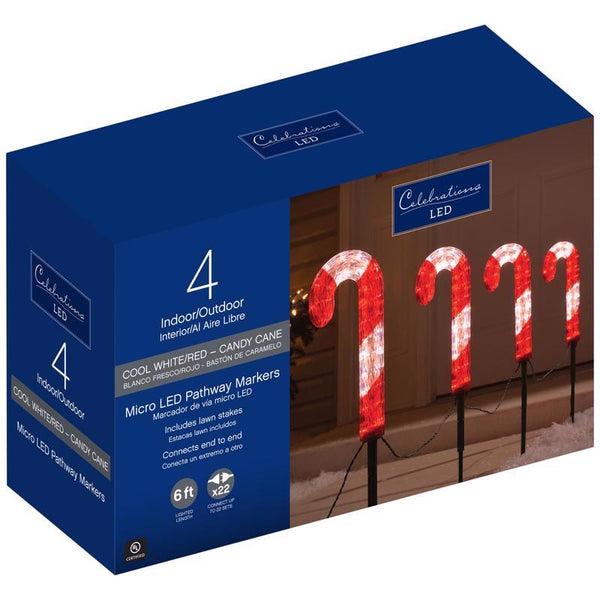 Celebrations Blue LED Red/White Cane Candy 12 in. Pathway Decor 23174-71