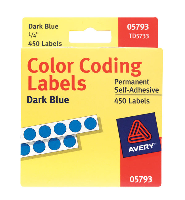 Avery Color-Coding Permanent Labels, 1/4 Inch Round Stickers, Dark Blue, Non-Printable, 450 Dot Stickers Total (5793) 05793