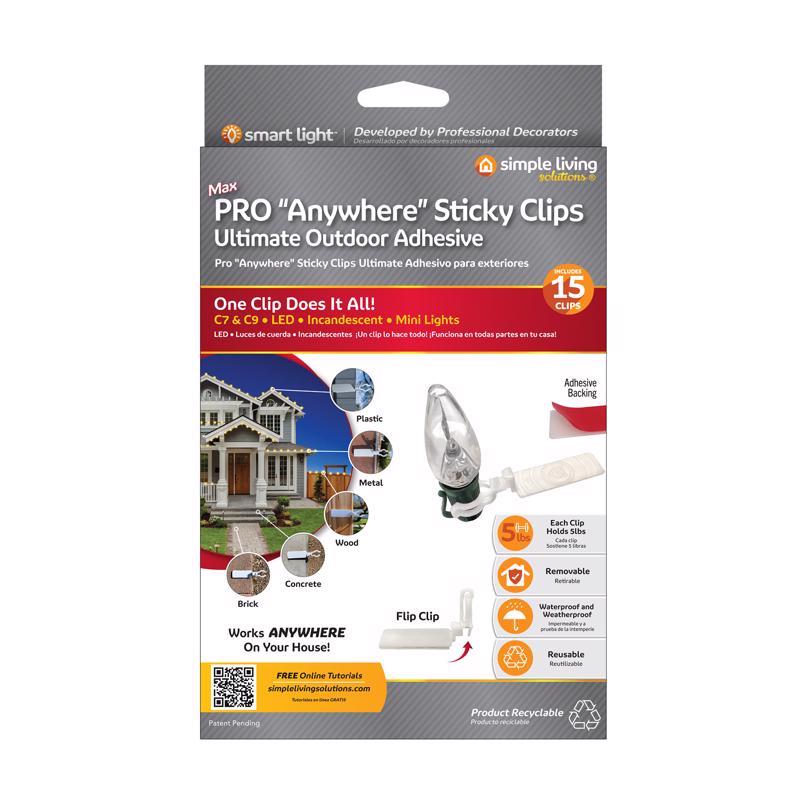 Max Pro Anywhere Sticky Clip Ultimate Outdoor Adhesive White Light Clip Value Pack (15 Clips)