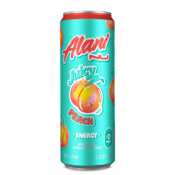 Alani Nu Juicy Peach Sugar Free, Low Calorie Energy Drinks | 200mg Caffeine | Pre Workout Performance with Antioxidants | Biotin B Vitamins | Zero Sugar | 15 Calories or Less | 12 Fl Oz Cans (24 Pack) 63597