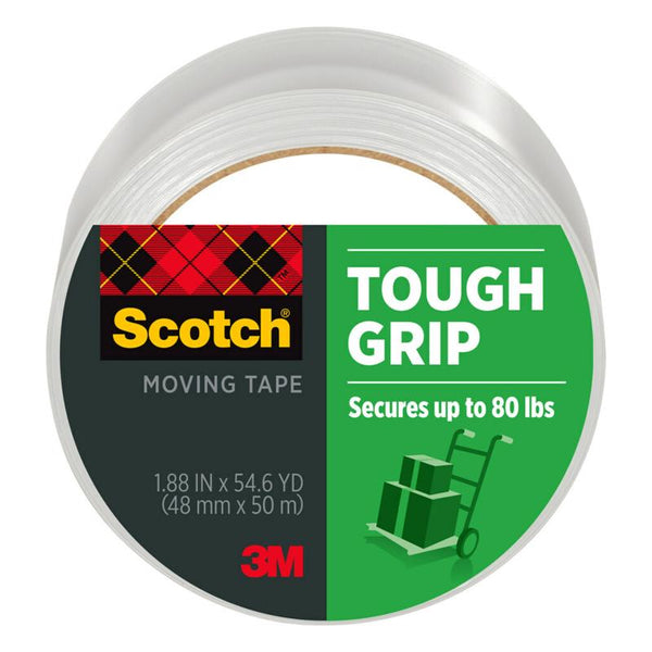 Scotch Tough Grip Moving Packing Tape, Clear, Moving Tape That Secures Boxes up to 80 Pounds, Holiday Shipping Tape for Large Boxes, 1.88 in. x 54.6 yd., 1 Tape Roll 3500