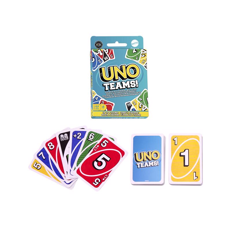 Mattel Games UNO Teams Card Game for Family Nights, Game Nights, Travel, Camping & Parties for Players 7 and Up in Up to Four Teams, with Cards Any Colorblind Player Can Use