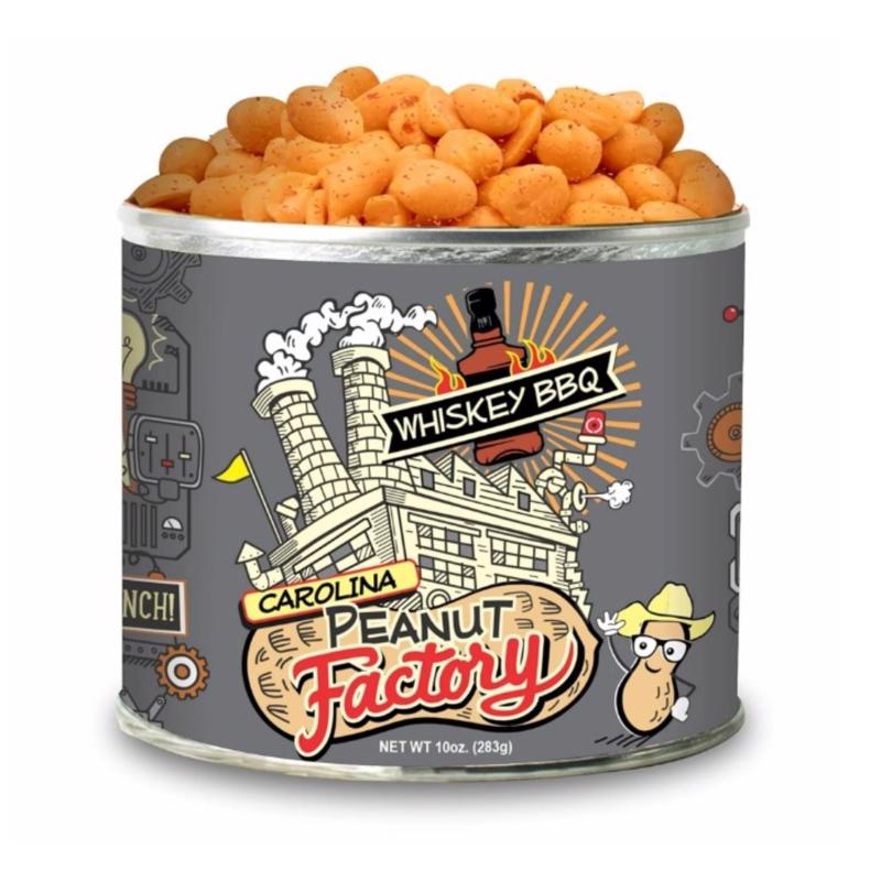 Carolina Peanut Factory | Flavorful Gourmet Peanuts Hand-Roasted in Small Batches | Irresistibly Real Crunch Flavored Nuts Packed into Every Can | Whiskey BBQ Peanuts (10 oz)