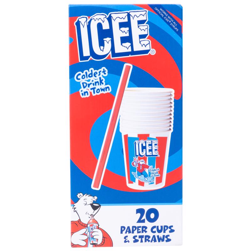 ICEE Officially Licensed 20-Pack Paper Slushie Cups & Straws – 9oz Disposable Frozen Drink Cups with Red Cardboard Straws for Parties, Home, and ICEE Machines.