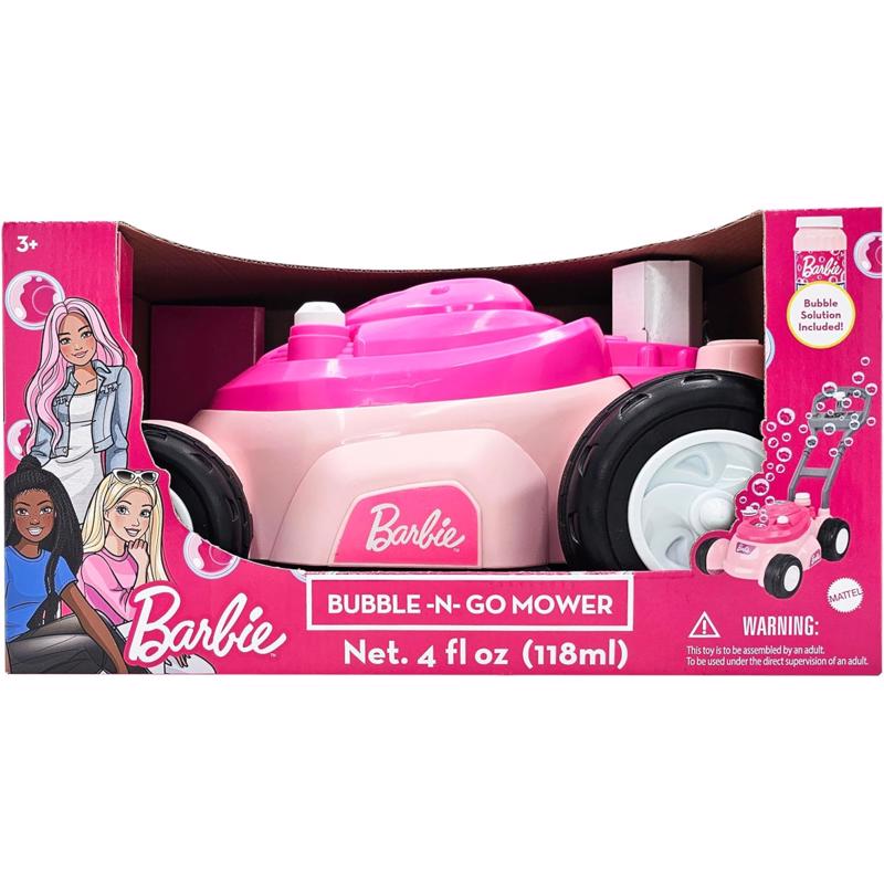 Barbie Bubble Lawn Mower for Toddlers, Bubble Blowing Machines, Indoor and Outdoor Gardening Toy, Birthday, Party Favor for Preschool Girls, No Batteries Required, Includes Bubble Solution, 2+