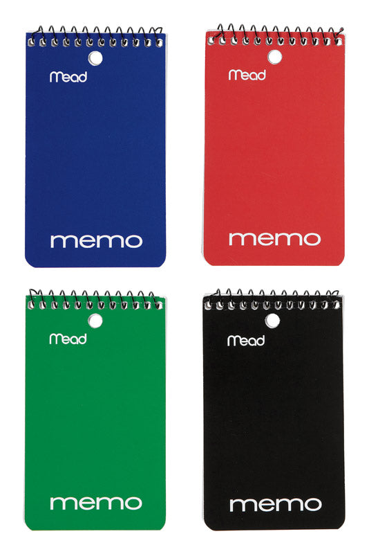 Mead 45354 Memo Book, College Ruled, 3 x 5, Wirebound, Punched, 60 Sheets, Assorted