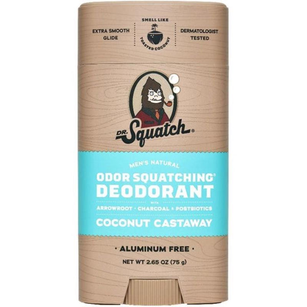 Dr. Squatch Natural Men's Deodorant - Aluminum Free Natural Deodorant Men with Charcoal & Postbiotics for 72-Hour Odor Protection - Coconut Castaway, 2.65oz Stick RTLDEOCNO-02C24