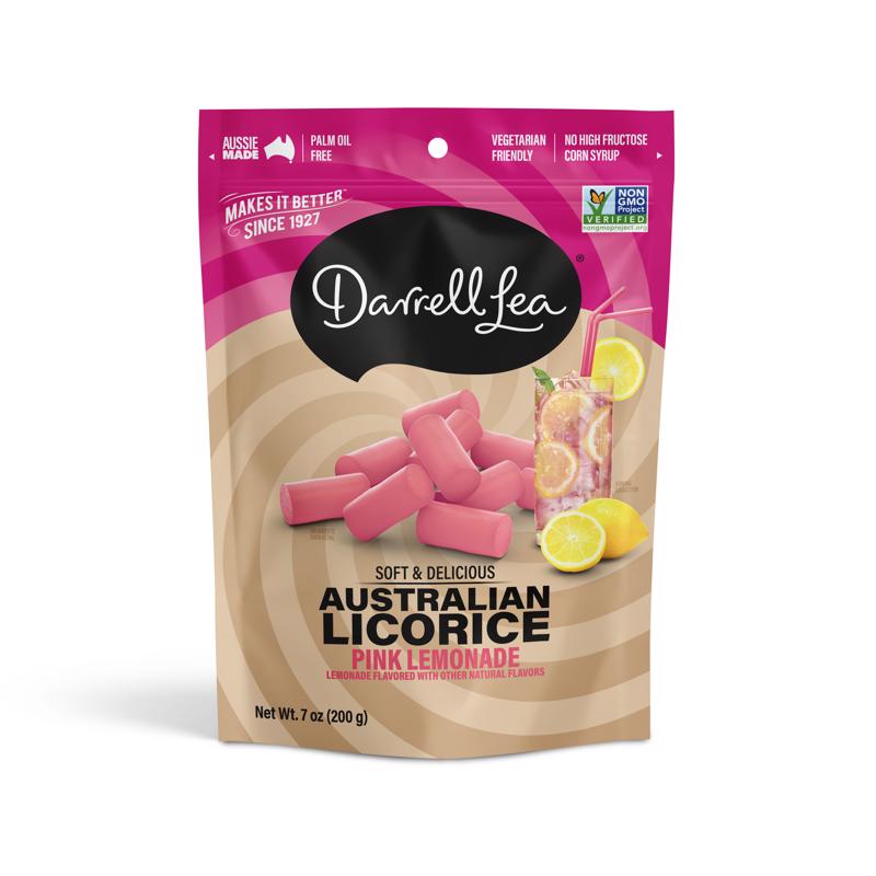 Darrell Lea Soft Australian Licorice, Non-GMO, No Palm Oil, Plant Based, No High Fructose Corn Syrup, Soft & Chewy Licorice Candy, Made in Australia, Pink Lemonade (7 Ounce (Pack of 1))