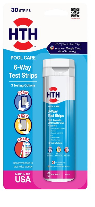 HTH 1276, Swimming Pool Care 6 Way Test Strips, 30 Strips