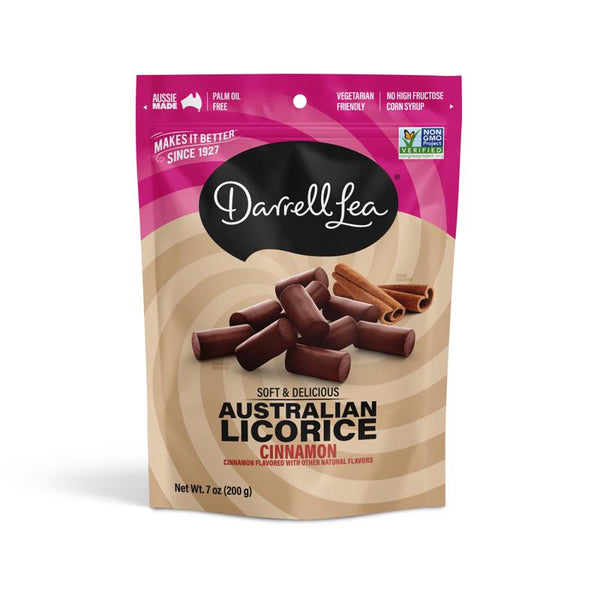 Darrell Lea Soft Australian Licorice, Non-GMO, No Palm Oil, Plant Based, No High Fructose Corn Syrup, Soft & Chewy Licorice Candy, Made in Australia, Cinnamon (7 Ounce (Pack of 1)) 21502