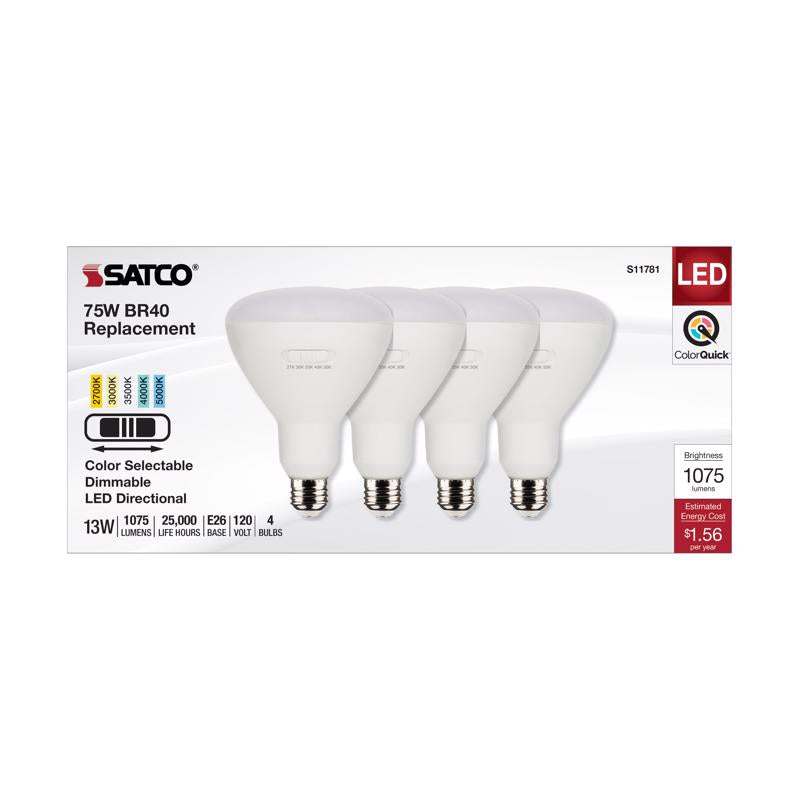 Satco Accessory - 13W BR40 CCT Selectable LED Medium Base Replacement Lamp (Pack of 4)-6.37 Inches Length and 4.74 Inches Wide