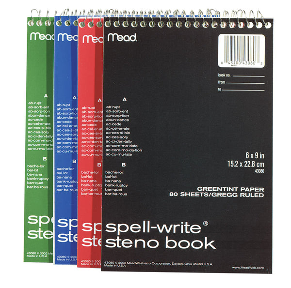 MeadWestvaco 43080 6'' X 9'' Spell-Write Wirebound Steno Book Assorted Colors