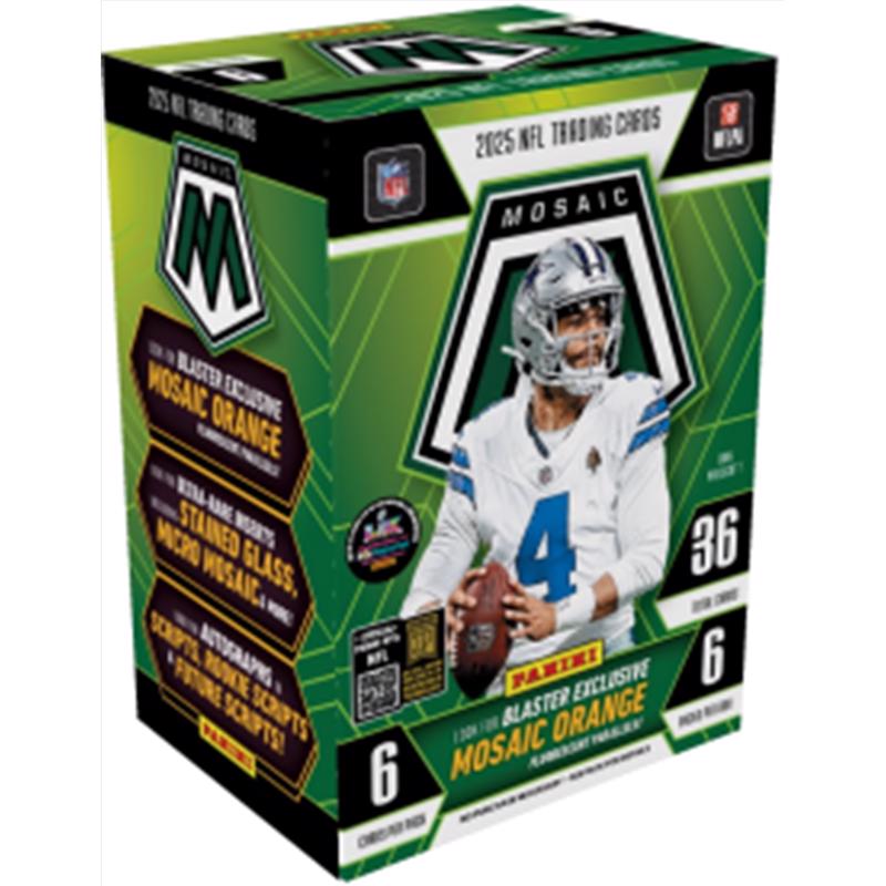 2025–26 Panini Mosaic Football Blaster Box – Retail Exclusive Mosaic Parallels & Inserts – NFL Trading Cards – Sealed Retail Box
