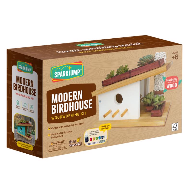 SparkJump Modern Birdhouse Woodworking Kit, Complete DIY Birdhouse for Kids & Adults, Build Your Own BirdhouseKit for Creative Woodworking Crafts
