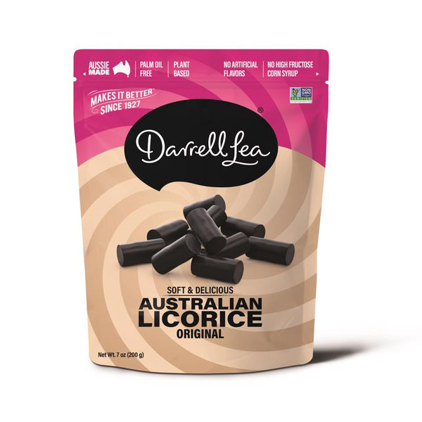 Darrell Lea Soft Australian Licorice, Original Black Flavor, 7 Ounce Bag (Pack of 1) | Non-GMO, No Palm Oil, Plant Based, No High Fructose Corn Syrup | Soft & Chewy Licorice Candy, Made in Australia DL07938