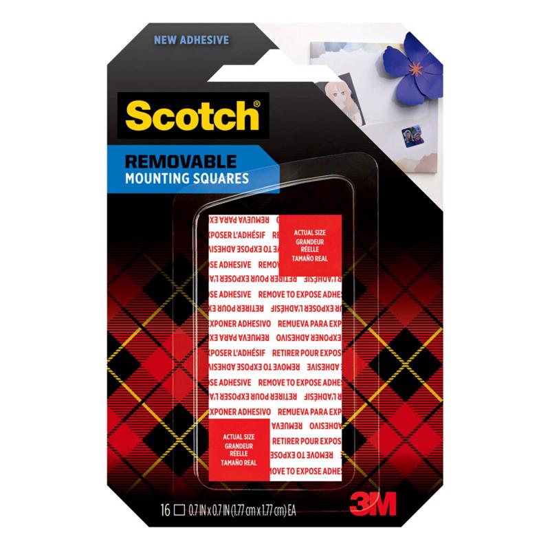 Scotch Removable Double-Sided Mounting Squares, 16 Pre-Cut Foam Squares, 0.7 in. x 0.7 in., Removes Easily Without Leaving Any Residue, Photo-Safe, Mess-Free Application (108AMS-SQ-16)