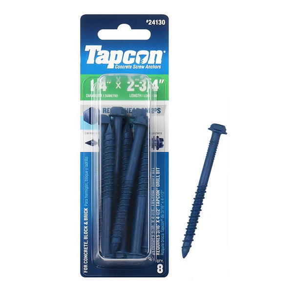 Tapcon ITW Brands 24130 8 Pack, 1/4" x 2-3/4" Hex Washer Head Concrete Anchors