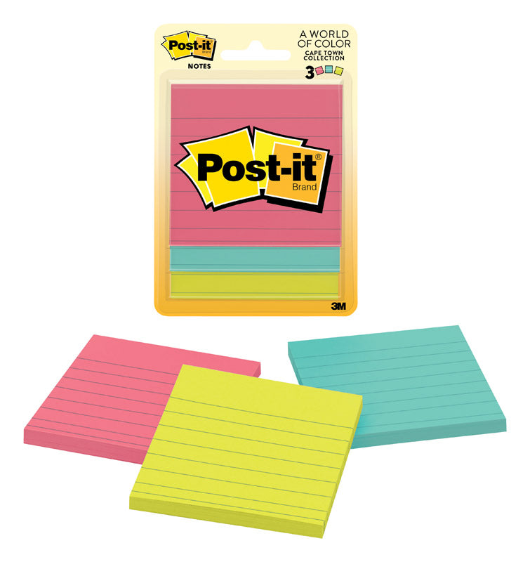 Post-it Notes, 3 in x 3 in, Jaipur Collection, Lined, 3 Pads/Pack (6301)