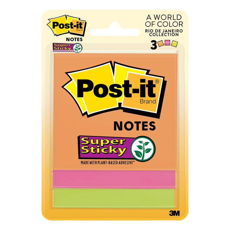 Post-it Super Sticky Notes, 3 x 3 in, Neon Fizz, 3 Pads, 45 Sheets/Pad